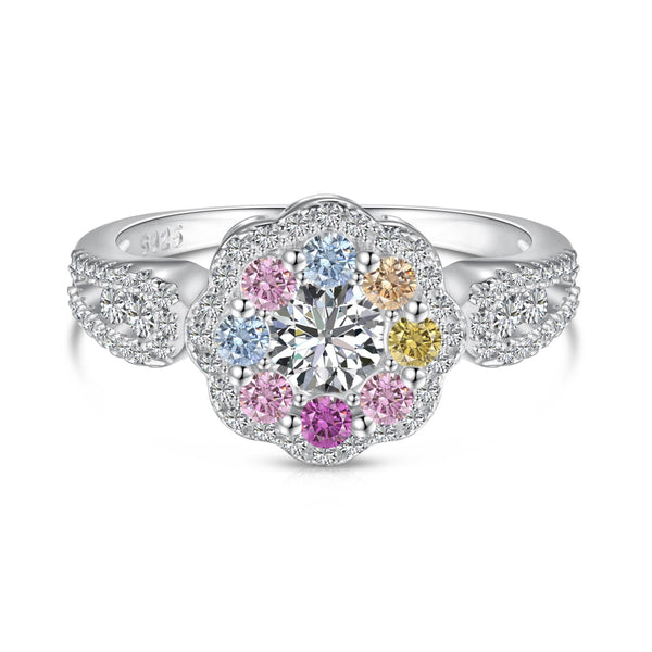 ˇMagic JewelryˇDelicate Colorful Round Cut Flower Shape Wedding Ring