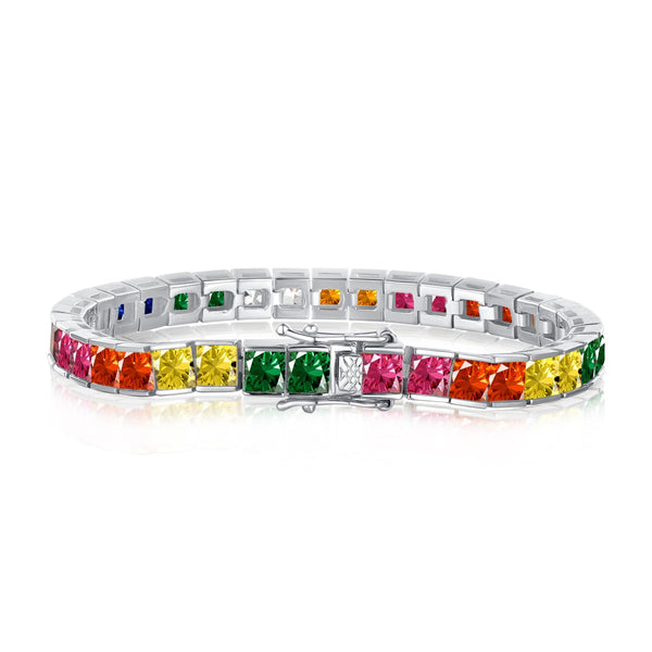 ˇMagic JewelryˇRadiant Colorful Princess Cut Tennis Bracelet