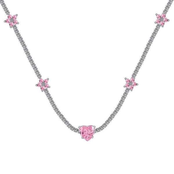 ˇMagic JewelryˇDazzling Pink Heart Flower Necklace