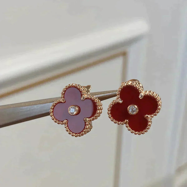 ˇMagic JewelryˇCLOVER MEDIUM 1 MOTIFS CARNELIAN  DIAMOND earrings