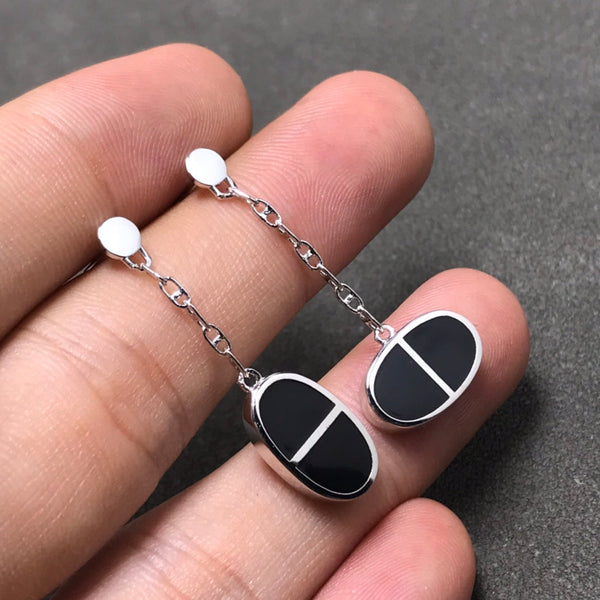 ˇMagic JewelryˇCHAINE VERSO BLACK CERAMIC SILVER EARRINGS