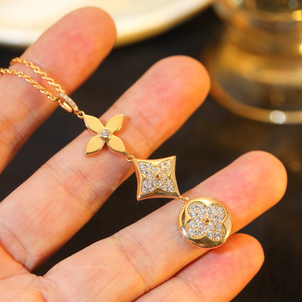ˇMagic JewelryˇSTAR AND SUN DIAMOND PINK GOLD NECKLACE