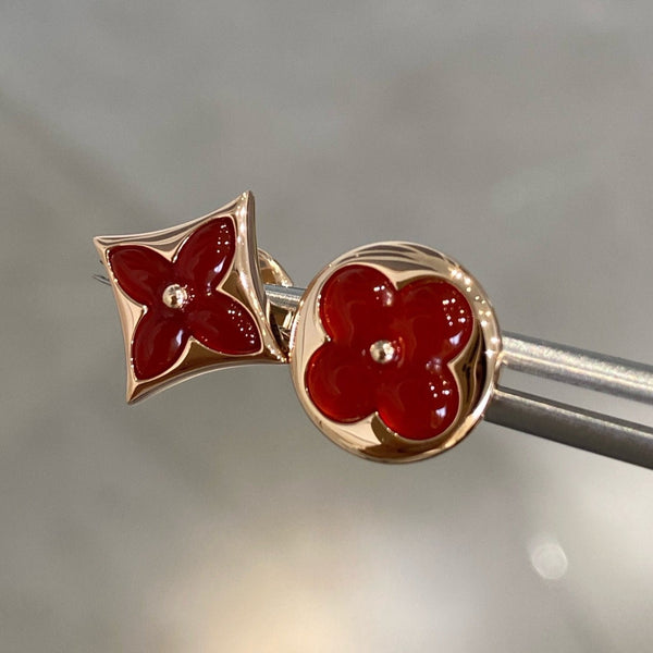 ˇMagic JewelryˇSTAR AND SUN PINK GOLD CARNELIAN STUD EARRINGS