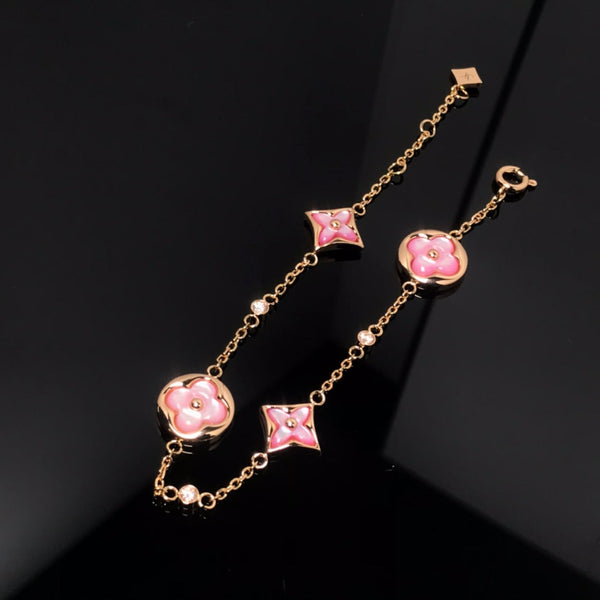 ˇMagic JewelryˇSTAR AND SUN 4 MOTIF PINK MOP PINK GOLD BRACELET