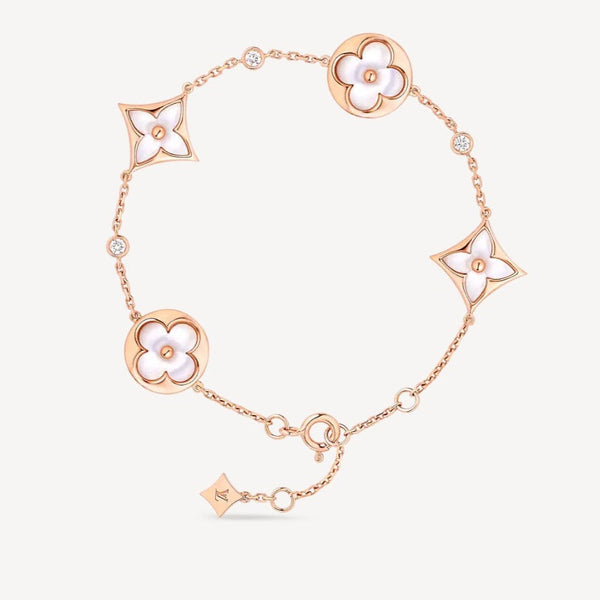 ˇMagic JewelryˇSTAR AND SUN 4 MOTIF WHITE MOP PINK GOLD BRACELET