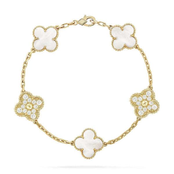 ˇMagic JewelryˇCLOVER BRACELET 5 MOTIF WHITE MOP DIAMOND