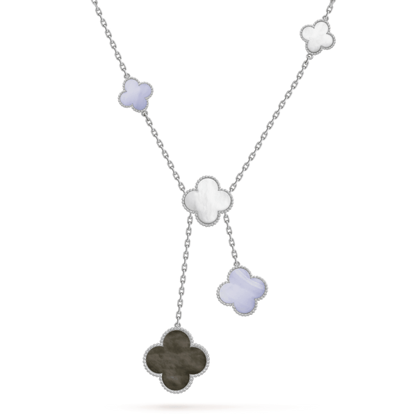 ˇMagic JewelryˇCLOVER MOP CHALCEDONY NECKLACE SILVER 6 MOTIF