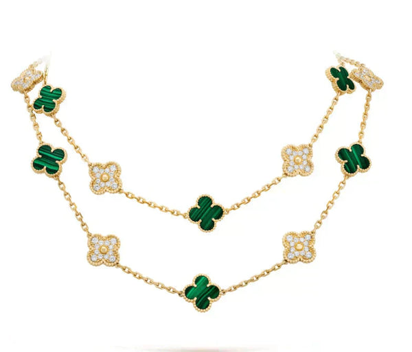 ˇMagic JewelryˇCLOVER 20 MOTIFS MALACHITE DIAMOND NECKLACE