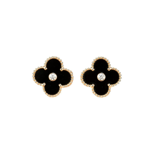 ˇMagic JewelryˇCLOVER MEDIUM 1 MOTIFS ONYX DIAMOND EARRINGS