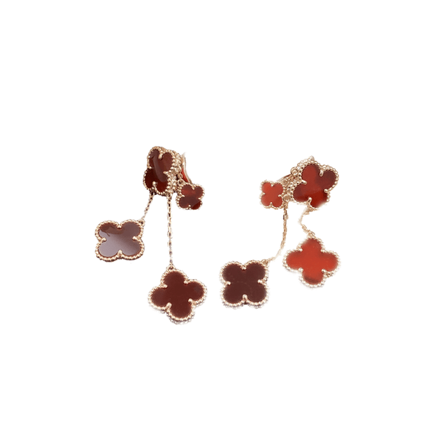 ˇMagic JewelryˇCLOVER EARRINGS CARNELIAN 4 MOTIFS PINK GOLD