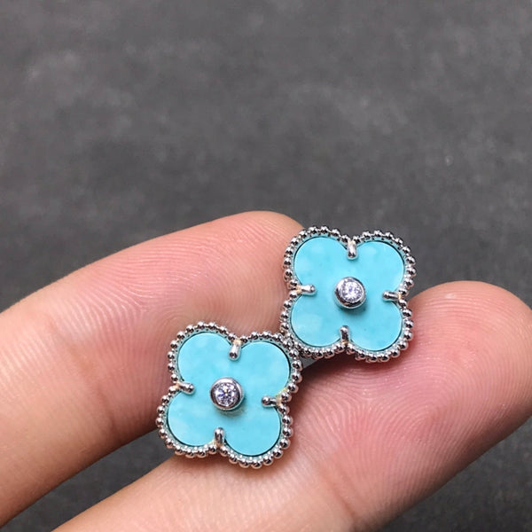 ˇMagic JewelryˇCLOVER 1 DIAMOND BLUE SKY SILVER EARRINGS