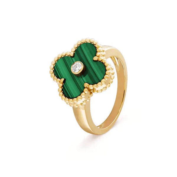 ˇMagic JewelryˇCLOVER MALACHITE RING GOLD DIAMOND